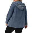 thumbnail image 3 of Agnes Orinda Women's Plus Size Layered Drawstring Hooded Utility with Pockets Denim Jackets 1X Gray Blue, 3 of 6