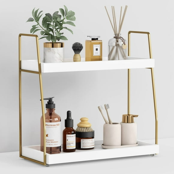 Organizador de baño Forbena Countertop de 2 niveles blanco/dorado