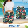 thumbnail image 2 of Women's Casual Shorts Summer Comfy Beach Shorts Elastic Waist Floral Print With 2 Pockets, Floral Sand Short Sleeve Weekend Shorts Shrink-to-Fit Comfort Waist Leisure Women's Green, 2 of 8