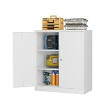 AUHUP 35" Metal Cabinet with Locking Doors and 2 Adjustable Shelves, White Garage Storage Cabinet for Warehouse, Basement, Home Office, Tool File Storage Utility Cabinets