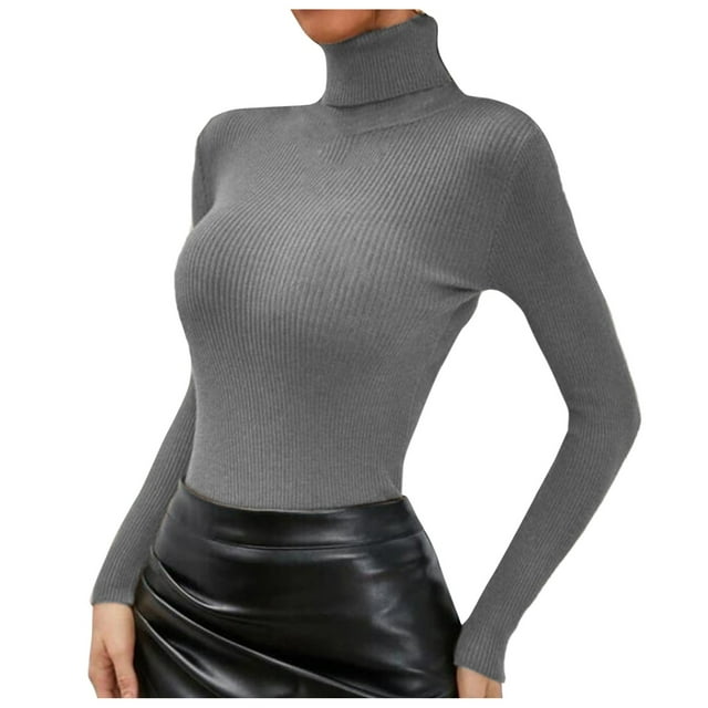 Chandail Tricoté Uni à Col Montant pour Femme - Haut à Col Roulé à Manches Longues - Mode Décontractée pour le Printemps/automne/hiver