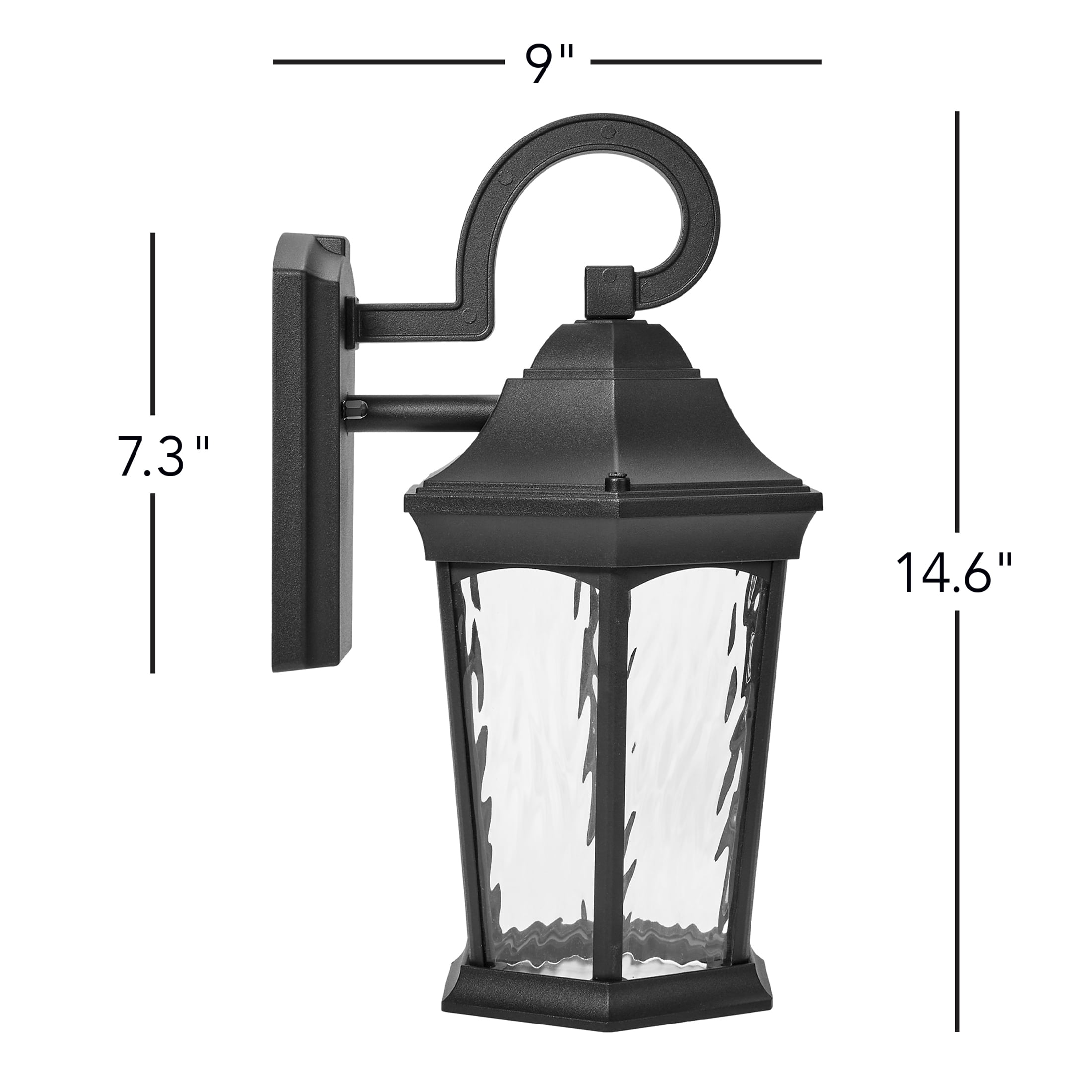 Maxxima LED Motion Sensor Outdoor Wall Light, Dusk to Dawn Sensor, Black w/ Clear Water Glass, 800 Lumens, 3000K Warm White