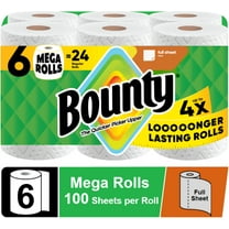 Bounty Paper Towels Full Sheet White, 6 Mega Rolls, 100 Sheets per Roll