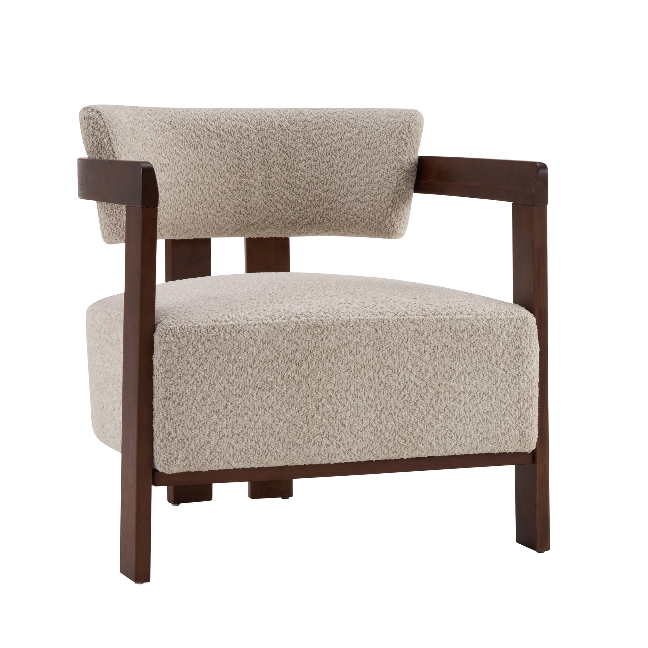 Christopher Knight Home Mid-Century Modern Boucle Upholstered Accent Arm Chair, Wood Frame, Wheat