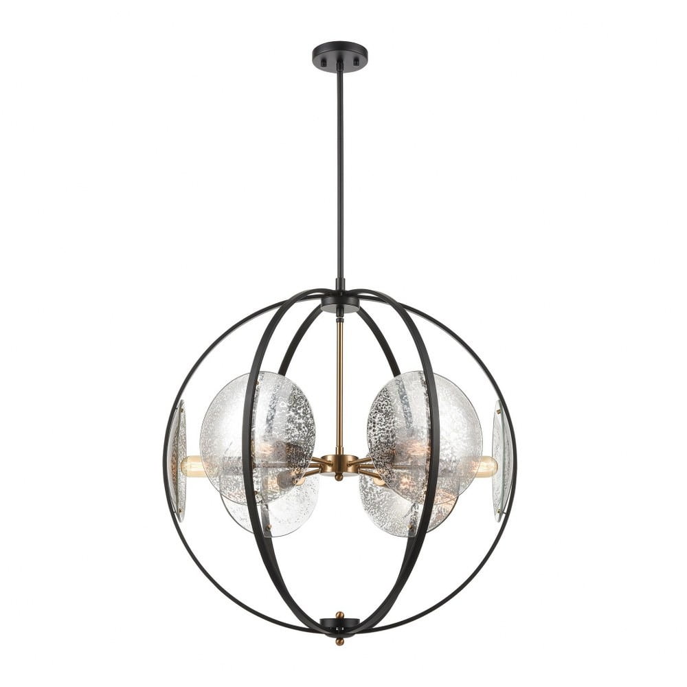 Six Light Round Orb Chandelier With Mercury Glass Discs Matte Black Satin Brass Finish With Mercury Walmart Com Walmart Com