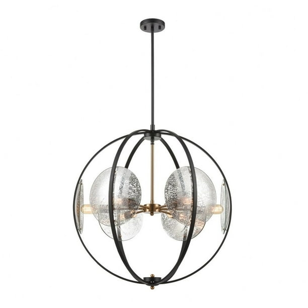 Six Light Round Orb Chandelier With Mercury Glass Discs Matte Black Satin Brass Finish With Mercury Walmart Com Walmart Com