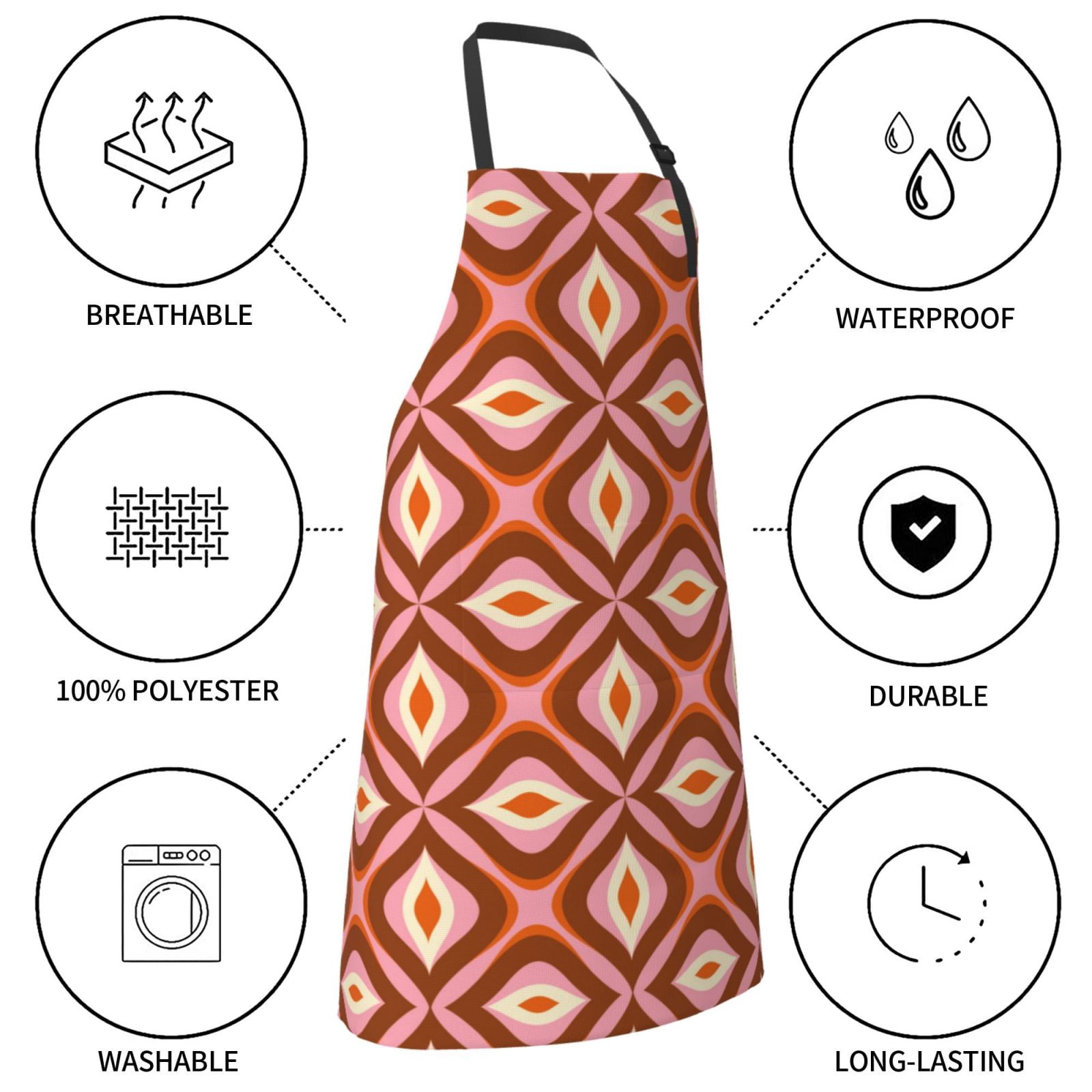 Kdxio 70s Retro Style Apron with Pockets Adjustable Kitchen Aprons for Men Women Waterproof Aprons for Cooking,Drawing,Crafting, Baking Household Cleaning