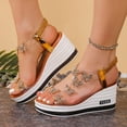 thumbnail image 3 of Rokment Glitter Sequin Butterfly Platform Wedge Dressy Sandals for Women Bridal Bling Elegant Clear Band Chunky High Heels Slingback Dress Summer Shoes Comfortable Gold Size 8.5, 3 of 5
