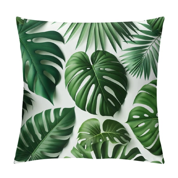 COMIO Tropical Leaves Pillow Covers Monstera Palm Leaf Plant Print Green Colored Outdoor Throw Pillows Summer Hawaiian Style Decorative Square Cushion Case for Home Sofa Couch Bed
