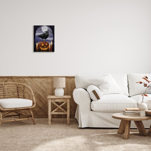 Stupell Industries Spooky Halloween Night Sky Crow Jack-o'-lantern Full Moon, 13 x 19, Design by Grace Popp