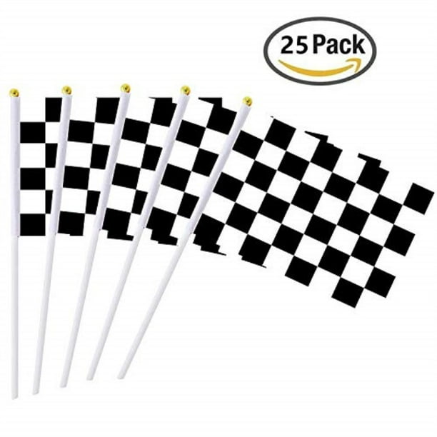 25 pieces checkered flag 8 x 5.5 inch racing polyester flags on plastic ...