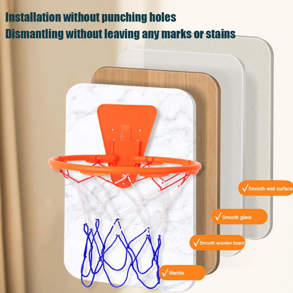Large Indoor Basketball Hoop for Silent Basketball, No-Drill Wall Mounted Backboard for Home & Office, Height Adjustable Over the Door Basketball Goal with Strong Adhesive