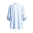 thumbnail image 5 of Sokhug Womens Cotton Linen Striped 3/4 Sleeve Stand Collar Button Down Breathable Casual Daily Tunic Blouse Tops, 5 of 7