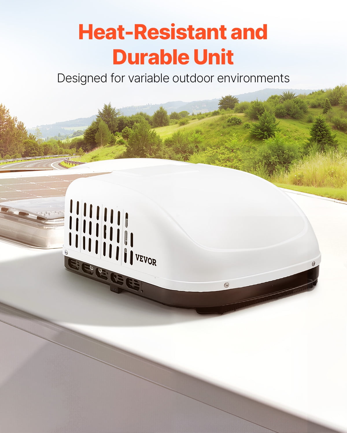 VEVOR RV Air Conditioner, 15000 BTU Non-Ducted Rooftop RV AC Unit, 65 dB Quiet Design, Including Air Distribution Box, Operation Panel and Installation Hardware, for Campers, Vans, Trailers, White