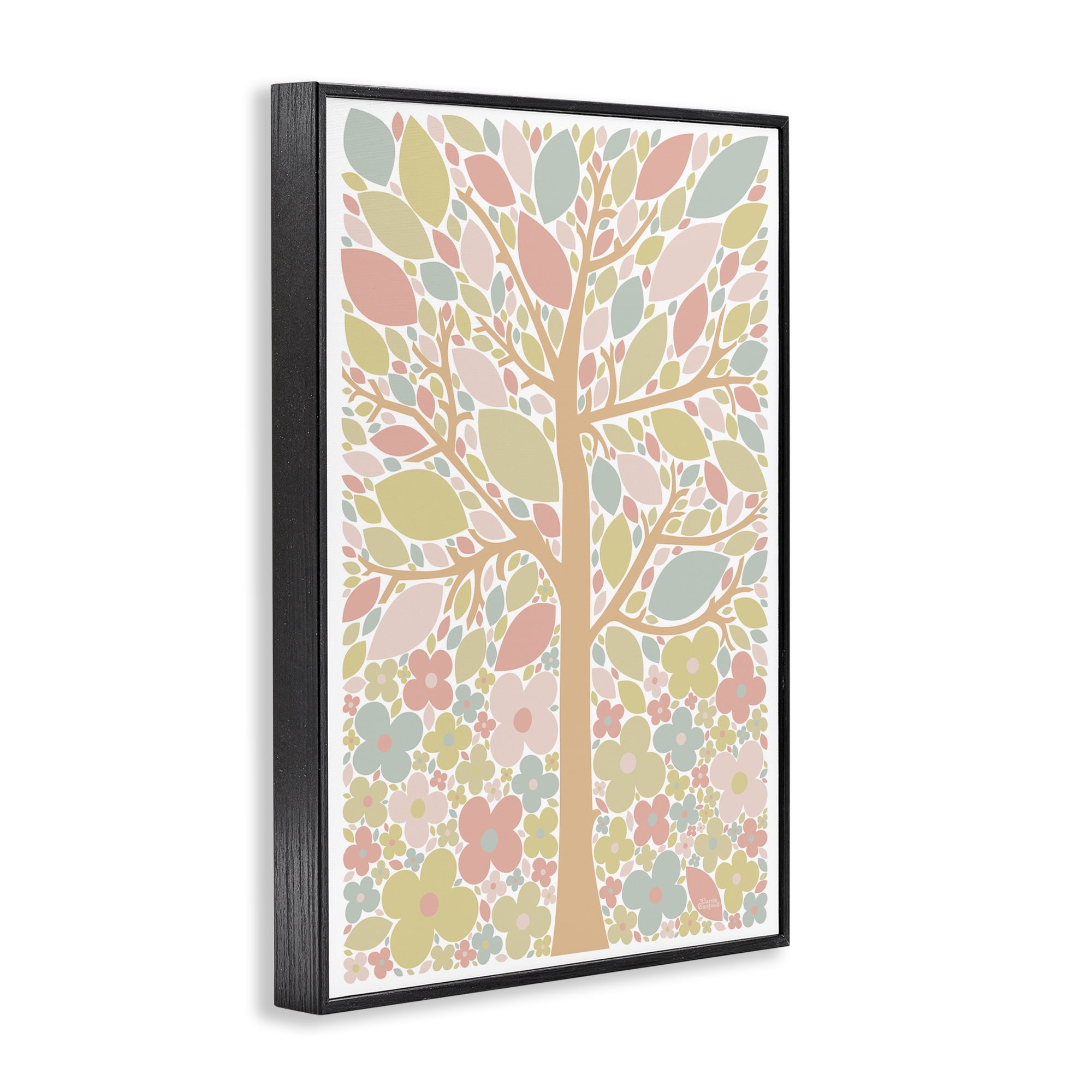 Stupell Industries Tree with Pastel Leaves Landscape Painting Black Framed Art Print Wall Art, 12 x 18