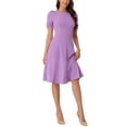 thumbnail image 2 of INSPIRE CHIC Women's A-Line Work Square Neck Ruched Short Sleeve Midi Dress XS Lavender, 2 of 6