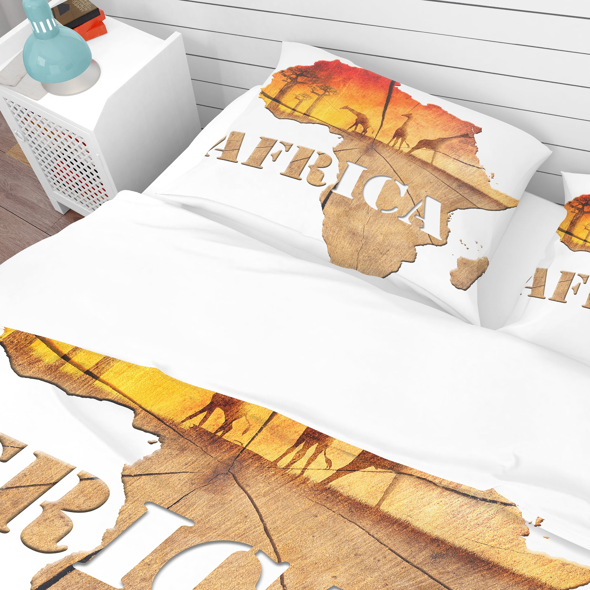 Designart 'Africa Map Wooden Illustration' Tropical Duvet Cover Set