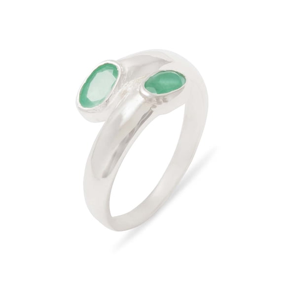 LBG British Made 925 Sterling Silver Natural Emerald Womens Band Ring - 33 size options - Size 10