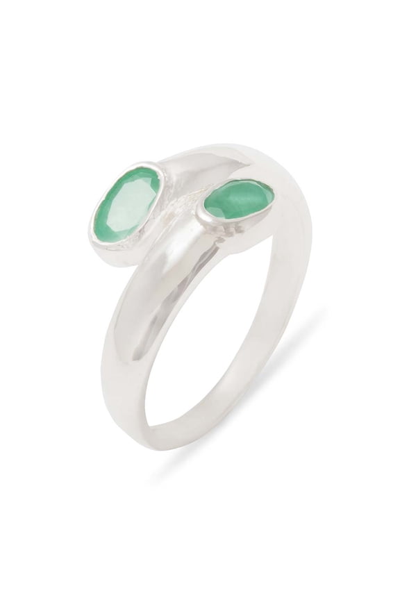 LBG British Made 9k White Gold Natural Emerald Womens Band Ring - 33 size options - Size 10
