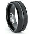thumbnail image 1 of Men's Tungsten Ring Wedding Band Black Grooved Beveled Edge 8MM, 1 of 5