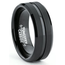 Metal Masters Mens Tungsten Ring Wedding Band Black Grooved Beveled Edge 8mm