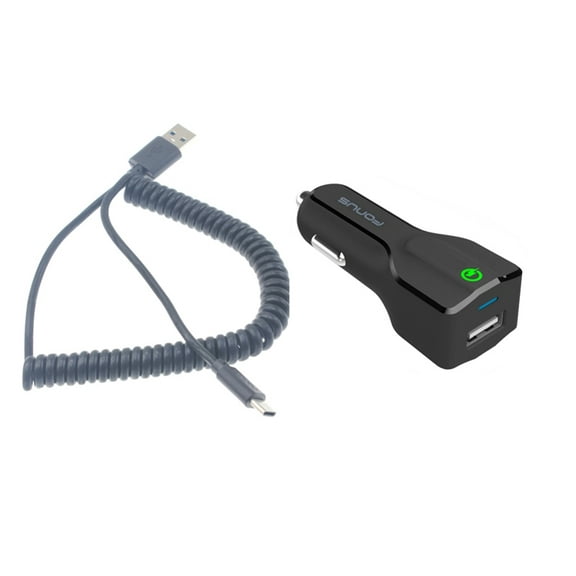 18W Fast Car Charger for Motorola One 5G - USB Port Coiled Cable Type-C Quick Charge DC Socket Power L9D Compatible With Motorola One 5G