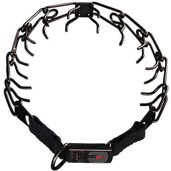 Herm Sprenger Black Stainless Steel Prong Collar with Click-Lock Buckle and Nylon Loop - 2.25 mm x 16 inches