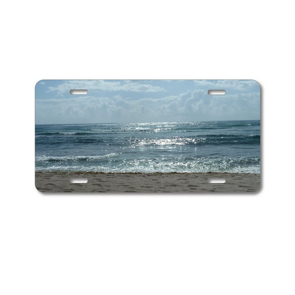DistinctInk Custom Aluminum Vanity License Plate for Front of Car - Ocean Horizon Akumal Mexico