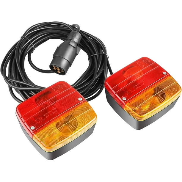 Juego de 2 luces traseras magnéticas de 12 V para remolque, impermeables, con cable de 7 m para caravana, furgoneta, camión, etc.