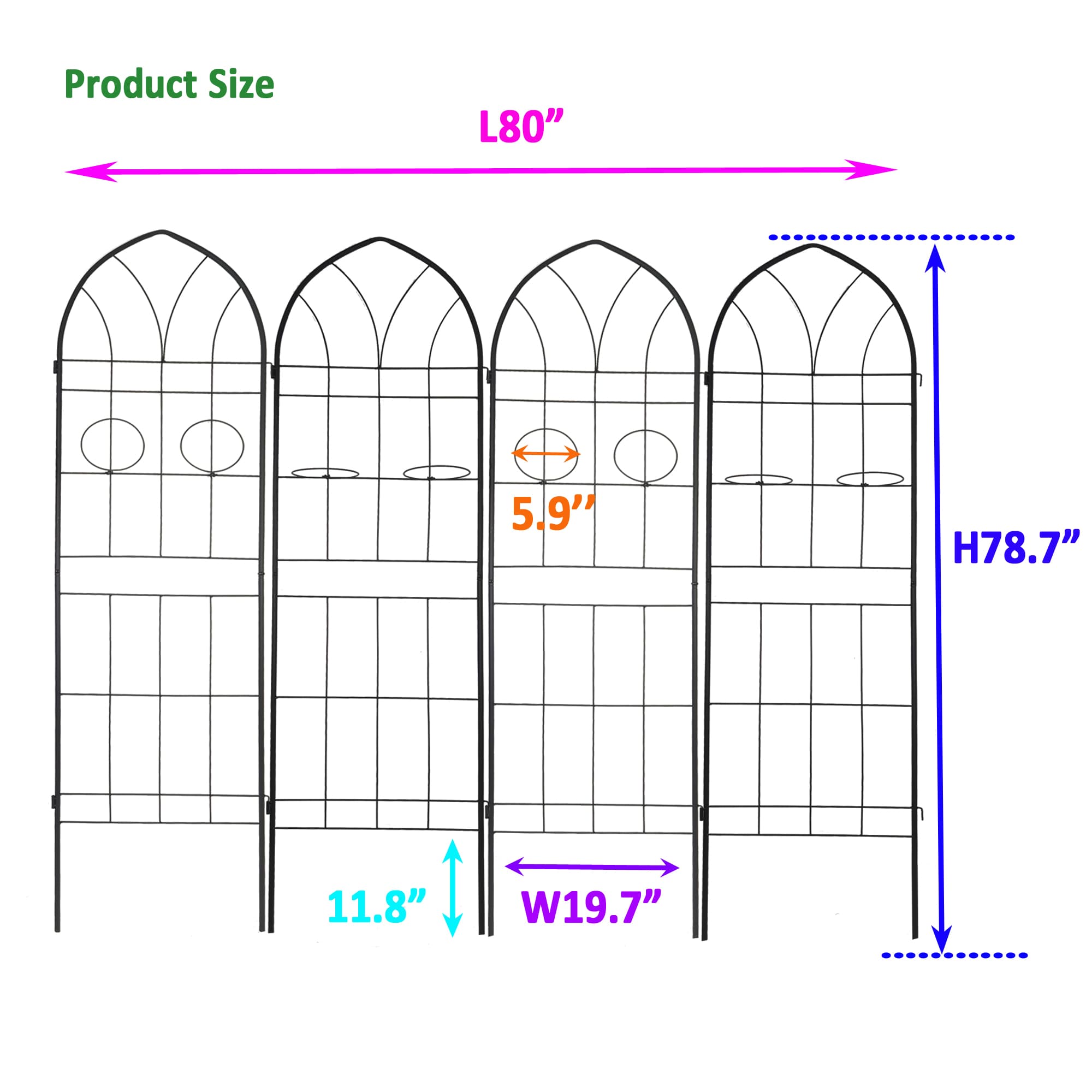 MAYEERTY 4 Pack Metal Garden Trellis 78.7 x 19.7 Inch Rustproof Climbing Plants Support Black Outdoor Flower