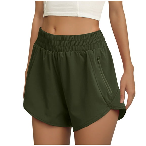 RQYYD Shorts for Women's High Waisted Athletic Shorts Pocket Workout Shorts Gym Sporty Running Shorts Army Green XXL