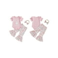 thumbnail image 2 of Baby Toddler Girl Easter Outfits 3 6 12 18 Months Letter Rabbit Print Short Sleeve Romper Flare Pants Headband 3Pcs Clothes Set, 2 of 9
