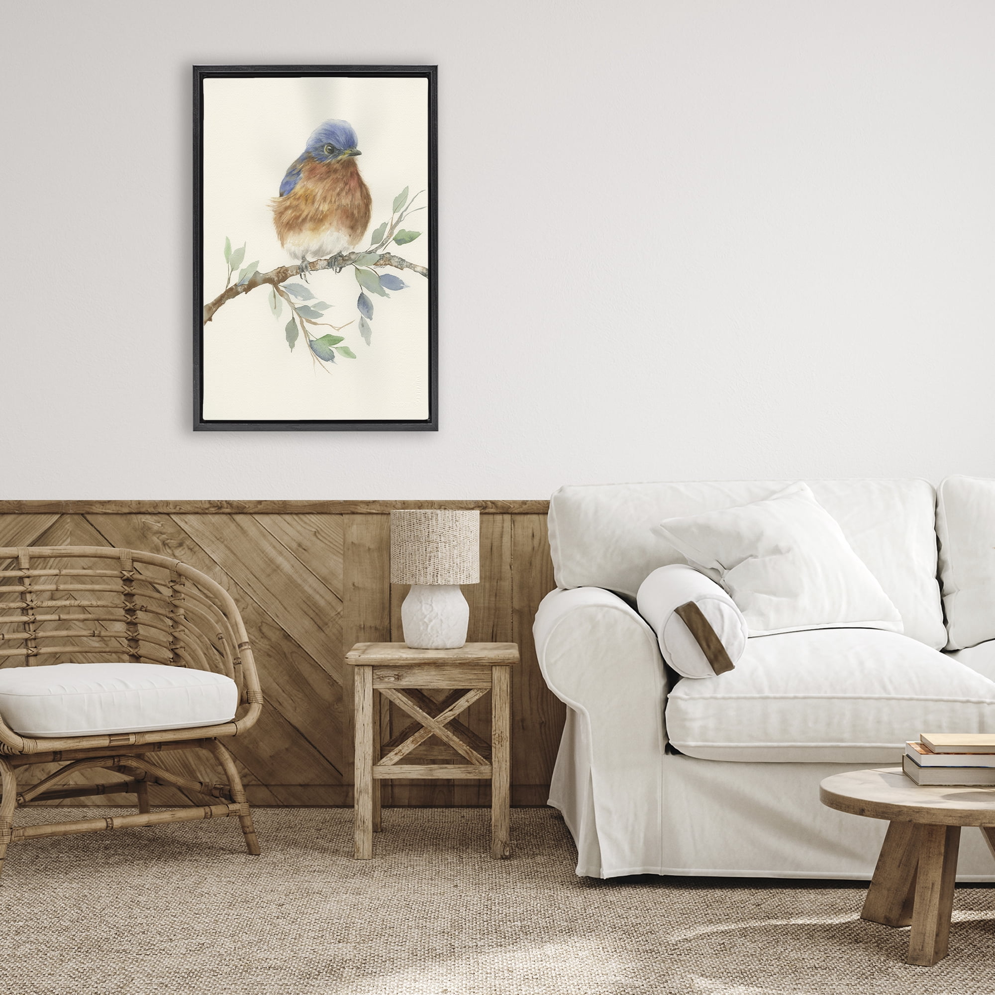 Stupell Industries Songbird Perched on Branch Black Framed Floater Canvas Wall Art, design by Cady Driver