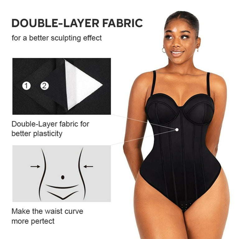 Cupped Strapless Thong Bodysuit Shapewear Wired-cup Bra Body Shaper Women  Tummy Control Butt Lifter Corset Waist Trainer Slimming Contouring 