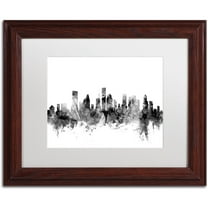Trademark Fine Art "Houston Texas Skyline B&W" Canvas Art by Michael Tompsett, White Matte, Wood Frame