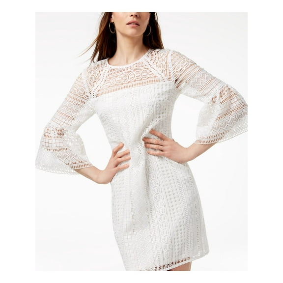 TRINA TURK $398 Womens New 1136 White Lace Bell Sleeve Shift Dress 8 B B