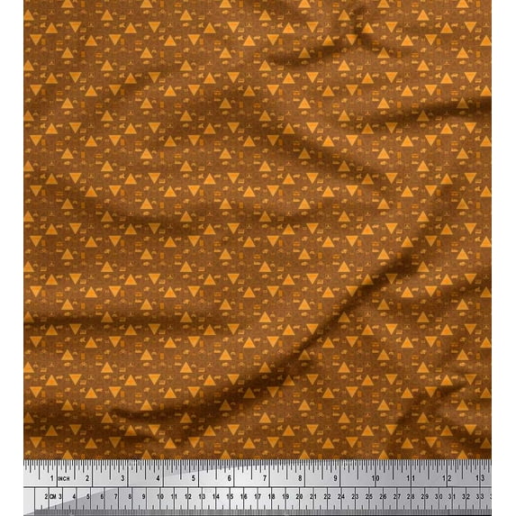 Soimoi Moss Georgette Fabric Triangle & Vehicles Shirting Print Fabric by The Yard 42 Inch Wide