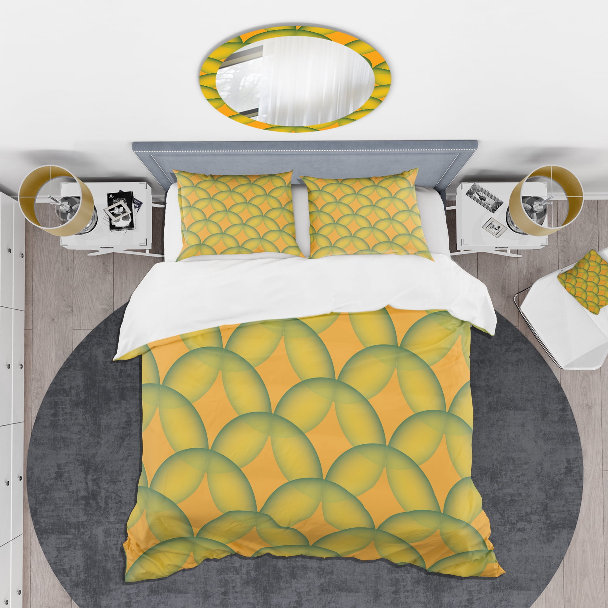 Designart 'Retro Abstract Design In Yellow And Green ' Mid-Century Modern Duvet Cover Set