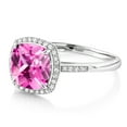 thumbnail image 6 of Gem Stone King 10K White Gold Pink Created Sapphire and White Diamond Women's Engagement Ring (3 Cttw, Cushion 8MM, Available in Size 5, 6, 7, 8, 9), 6 of 7