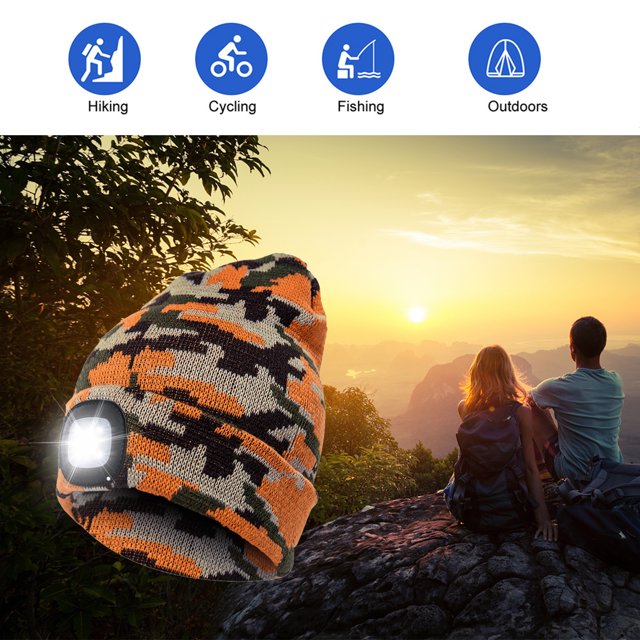 USB Headlight LED Knitted Hat Linterna desmontable de 3 velocidades (camuflaje dorado)