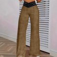 thumbnail image 2 of WTOBBY Women's Hollow Belt Detail Flared Wide Leg Pants - Office Casual Trousers with High Waist & Stretch Fabric for Professional Chic Looks,Coffee 2XL, 2 of 5