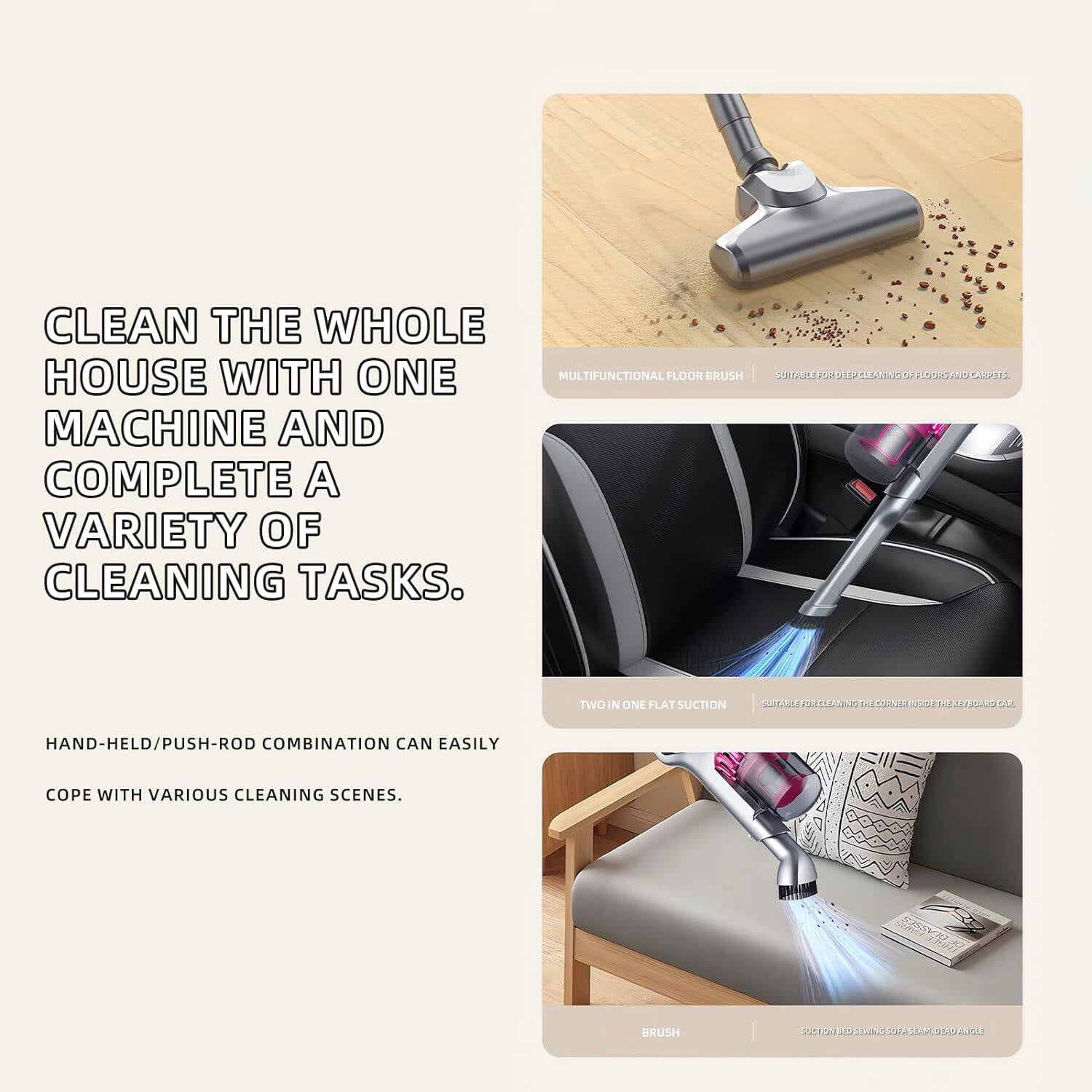 Cordless Vacuum Cleaner, 20kPa Powerful Stick Vacuum with 4 Suction Modes, 30 Mins Runtime, Lightweight & Ultra-Quiet Vacuum Cleaners for Home Hardwood Floor Low-Pile Carpet Pet Hair