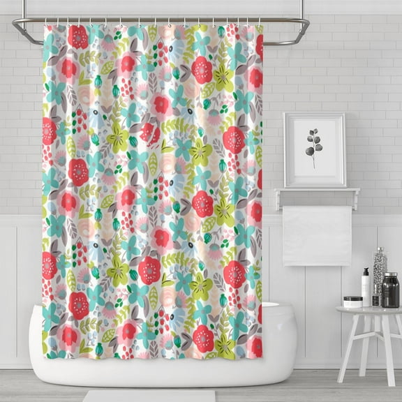 Floral Shower Curtain Watercolor Botanical Bathroom Decor Rustic Flower Design Fabric Bath Curtain for Tub Country Style Home Accessories with Hooks，84x72in