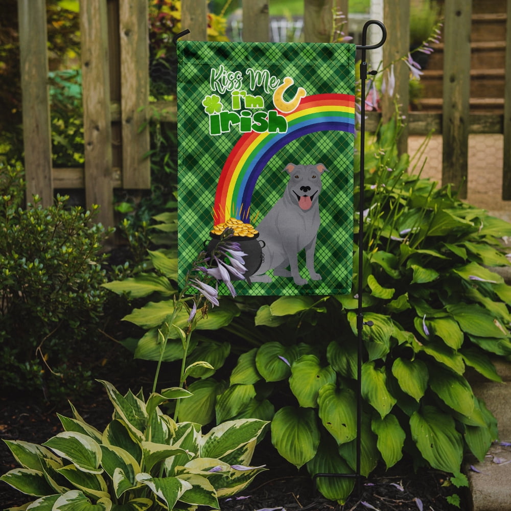Blue Pit Bull Terrier St. Patrick's Day Flag Garden Size
