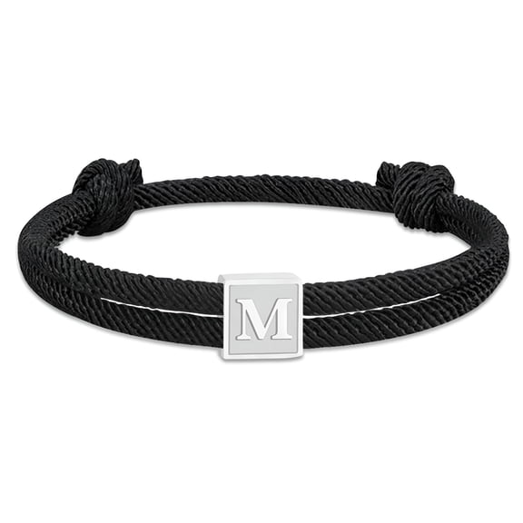 DESIGNICE 2026 New Black Rope Initial Bracelets for Men Boys Stainless Steel Letter M Charm Bracelet Birthday Easter Basket Stuffers Jewelry Gifts Teen Him Boyfriend Male Teenage Dad Son Adults Kids