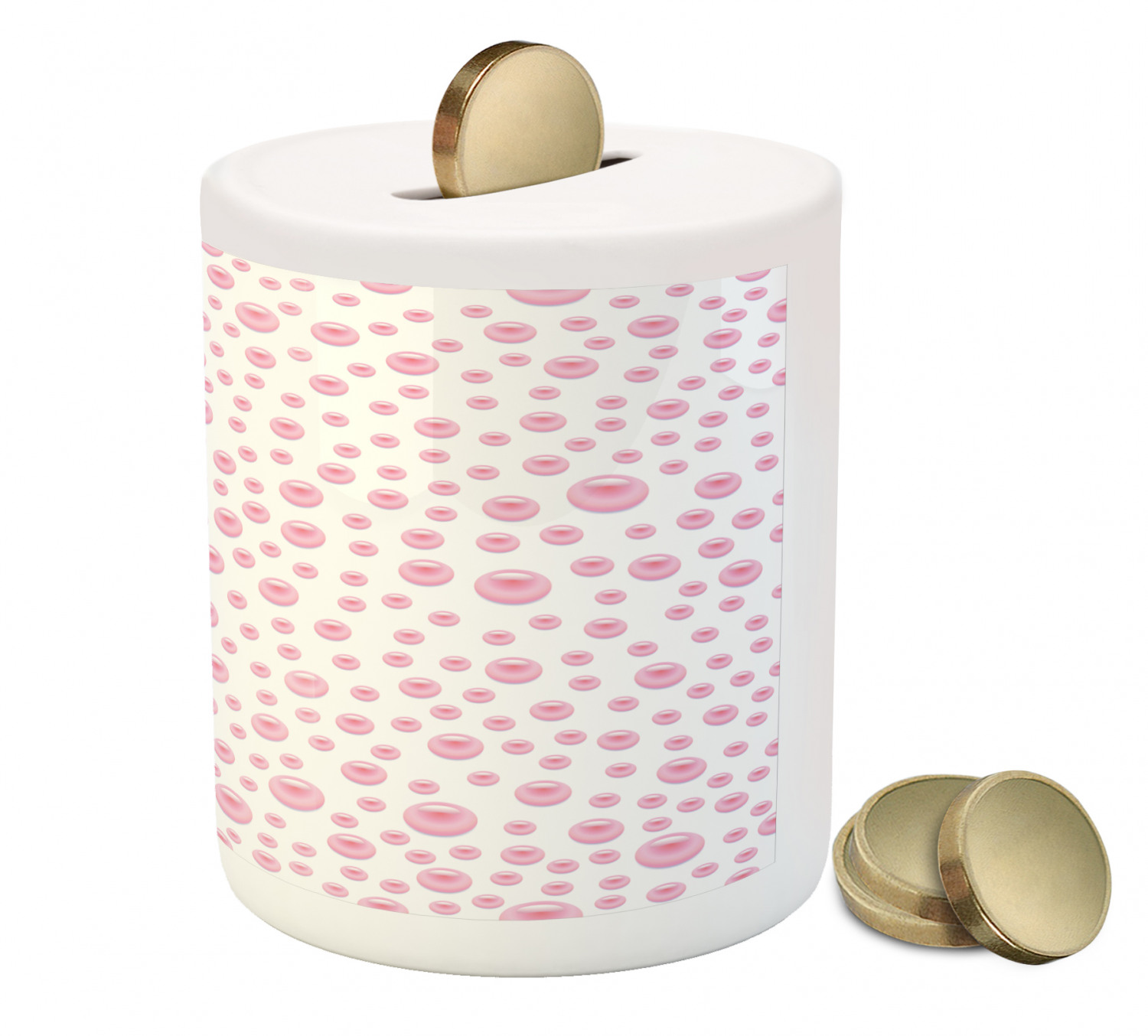 Pearls Piggy Bank, Pattern with Large Small Pink Color Pearls Precious Stones Bridal Print, Ceramic Coin Bank Money Box for Cash Saving, 3.6" X 3.2", White Pink, by Ambesonne - image 3 of 4