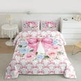 thumbnail image 2 of Castle Fairy Girls Kawaii Ribbon Bowknot Bedding Comforter Set 2pcs,Geometric Plaid Twin Comforter Sets Microfiber,Chic Flowers Breathable Bedding Set,Super Cozy Bedroom Decor,Reversible, 2 of 8