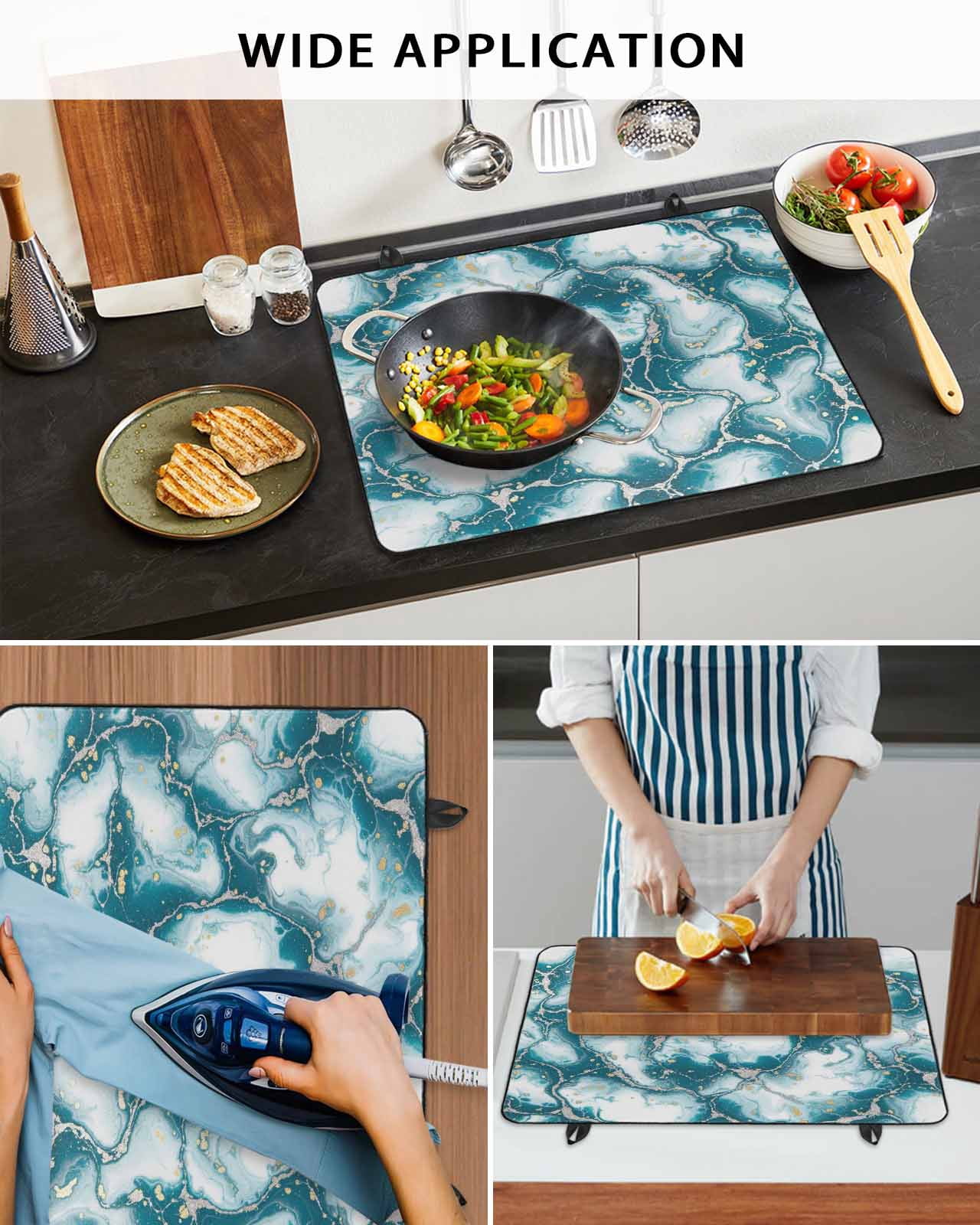 Large Induction Cooktop Protector Mat White Dark Green Marble Stove Top Covers for Electric Stove, Modern Abstract Art Marble Crack Decorative Stove Burner Cover Mats, Glass Top Stove Cover
