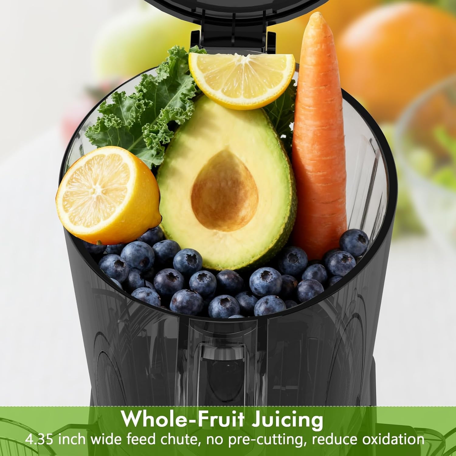 WAA Cold Press Slow Masticating Juicer 4.4" Feed Chute,High Juice Yield for Whole Fruits & Vegetables