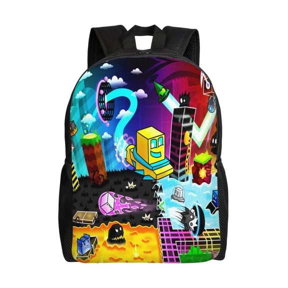 Geo-metry Game Dash Lightweight Backpack Laptop Shoulders Bag Bookbag Daypack Travel Women Men